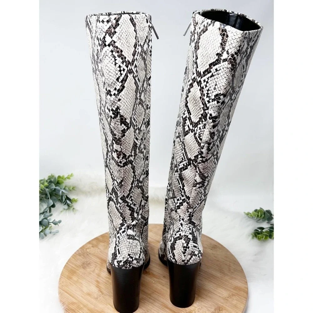 Kenneth Cole Justin Snake Skin Knee High Boots white and black size 6 - Picture 10 of 10